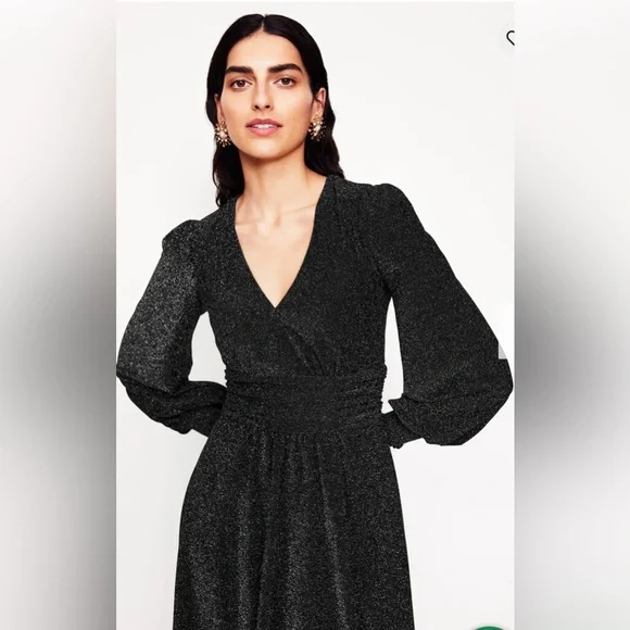 Boden Daphne Metallic Midi Dress in Black - Picture 3 of 12